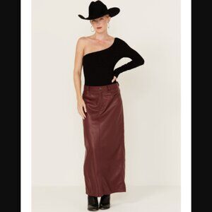 NWT Free People City Slicker Vegan Leather Maxi Skirt 6 Wine Red Jasper $128.00